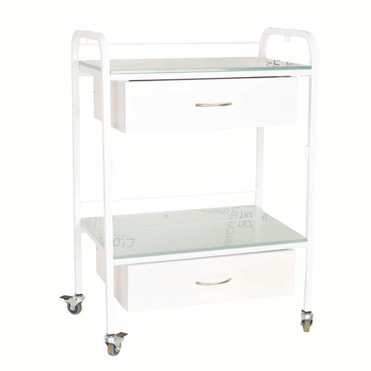 עגלה 2 מדפים 2 מגירת עץ עם זכוכיות