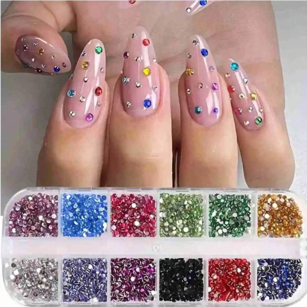 סט אבני קריסטל צבעוניים לציפורניים | 12 תאים
