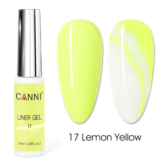 לק ג'ל מכחול דק | 8 מ"ל | מס' 17 צהוב נאון | LINER GEL | קאני CANNI