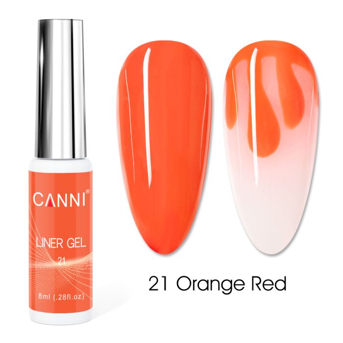 לק ג'ל מכחול דק | 8 מ"ל | מס' 21 כתום כהה נאון | LINER GEL | קאני CANNI