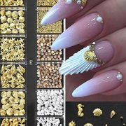 2 רשתות 3D קוויאר חרוזי ריינסטון בהשראת אוקיינוס קסמי אמנות ציפורניים - 12 גדלים משובצים עם מעטפת סגסוגת,