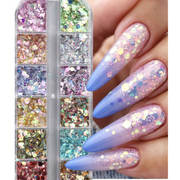 קופסת נצנצים הולוגרפיים לציפורניים | 12 תאים