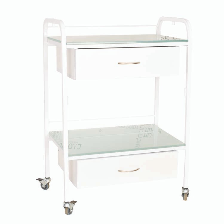 עגלה 2 מדפים 2 מגירת עץ עם זכוכיות