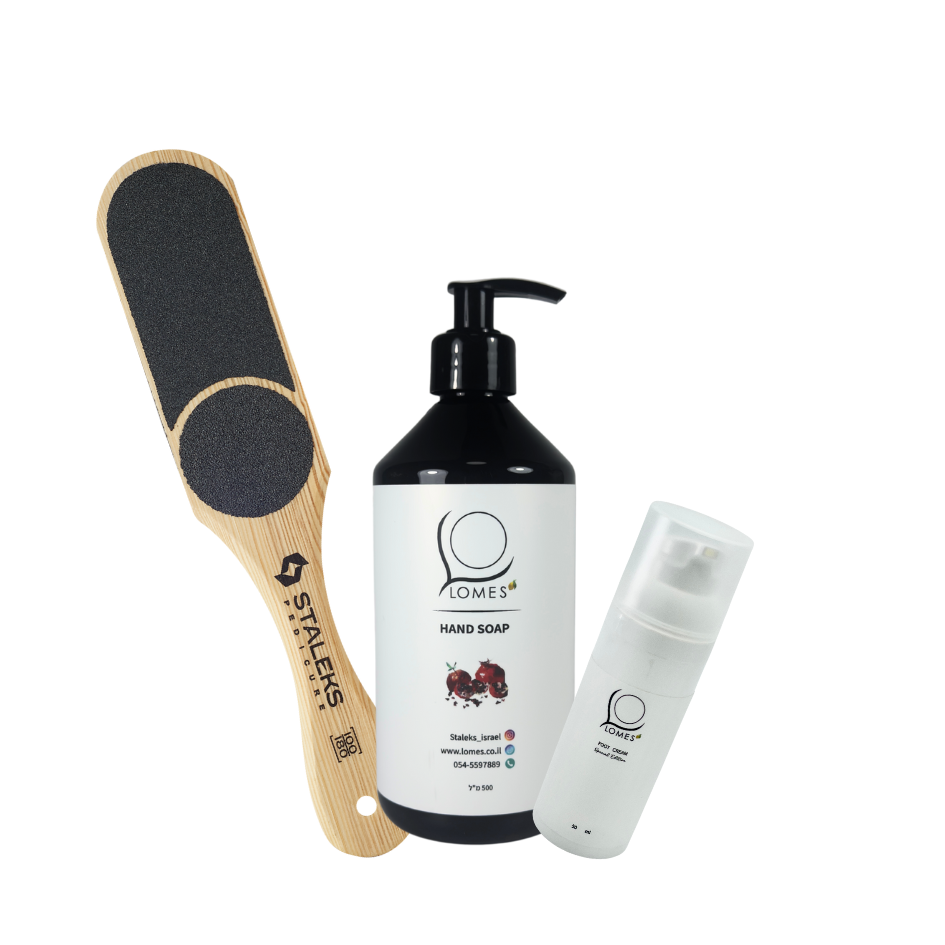 ערכת פדיקור ביתית - סבון, פצירה לשיוף כף הרגל ABC 10/3, קרם טיפולי לסדקים